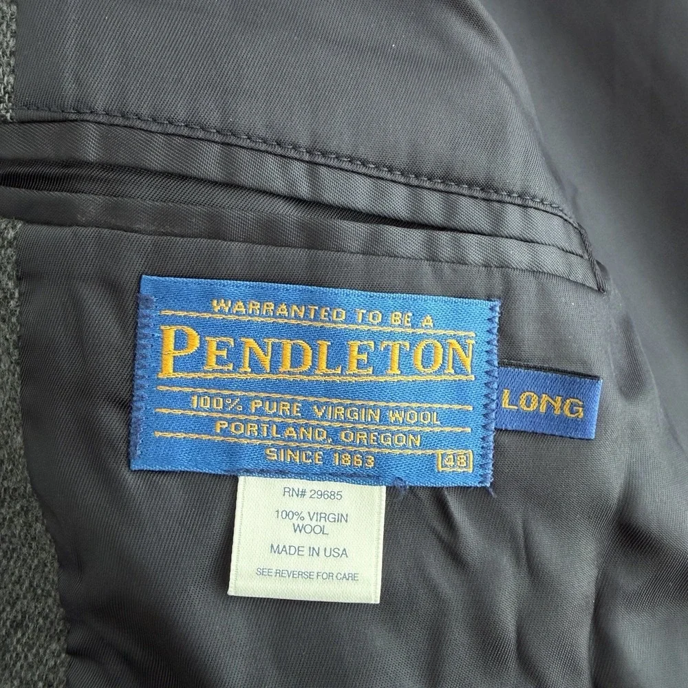 Pendleton Blazer Jacket Sz 48 Long Gray Sport Coat Wool Elbow Patch Smoking Hunt